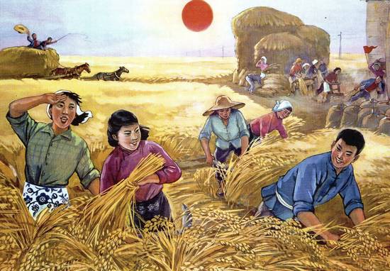 Các công xã nông nghiệp của Trung Quốc phải đạt được những chỉ tiêu sản xuất ngày càng cao hơn. Vì sợ bị trừng phạt nên các trưởng nhóm thường báo cáo vượt chỉ tiêu, trong khi người dân thực ra là đói ăn. Ảnh: GEO Epoche.